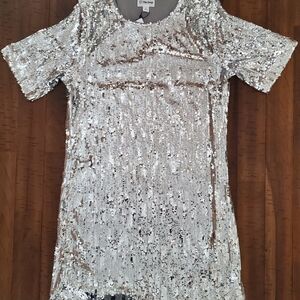 NWT The Drop Reina Women's Silver Sequin Short Sleeve Dress Mini Dress - Size XS